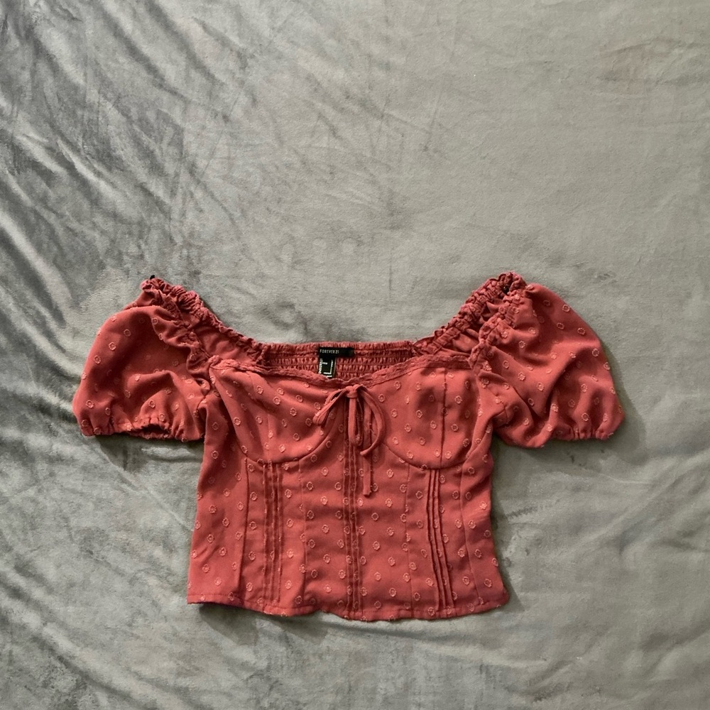 Forever 21 Dusty Rose Pink Short Sleeve Cropped Blouse w/ Streachy Back